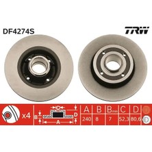TRW Arka Fren Aynası Renault Megane 2 2002 Modus 2004 Clio 3 2005 240X82.5X4DELİK