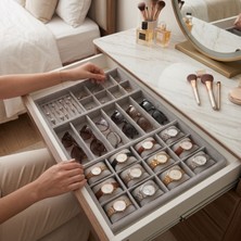 Home Biente Homebiente Xlarge Plus 50X36,5 cm Gri Flok Kumaş Saat, Gözlük, Yüzük ve Küpe Takı Organizer Tablası