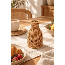 Atbyhome Doğal Hasır Rattan Çiçek Vazosu 16 cm - Masa Üstü Dekoratif El Örgüsü Küçük Kuru Çiçeklik Vazo
