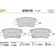 Valeo Arka Fren Balatası Opel Insignia B 2017-2016 16 Inç