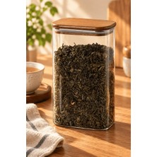 Atbyhome Ahşap Vakum Kapaklı Dikdörtgen Cam Kavanoz 1500 ml - Çay Kahve ve Erzak Saklama Kabı