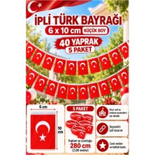 ArtMaster Ipli Bayrak Küçük Boy 40'lı 6X10CM 5 Paket Türk Bayrağı Kağıt Ipli Sıralı Ayyıldız Bayrak Sınıf Süsü Okul Bayram
