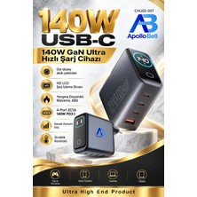 ApolloBell 140W Gan Ultra Hızlı Şarj Cihazı 4 Port Pd3.1 LCD Ekran Gerçek Zamanlı Güç Gösterimi CHU02-007