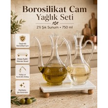 Atbyhome Mermer Stantlı 2'li Borosilikat Cam Yağlık Sirkelik Seti 750 ml - Akıtmayan Kulplu Cam İbrik Yağdanlık