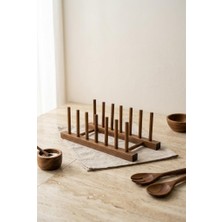 Atbyhome Akasya Ahşap Tabaklık Ve Tencere Kapağı Standı 28x12.5 cm - 6 Bölmeli Dolap İçi Mutfak Organizeri