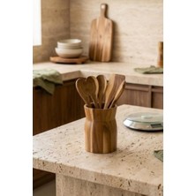 Atbyhome Akasya Ahşap Kaşıklık 13x9.5 cm - Tezgah Üstü Spatula Kepçe Standı Ve Dekoratif Vazo