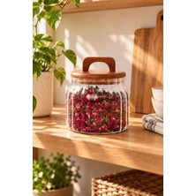 Atbyhome Akasya Kapaklı Çizgili Borosilikat Cam Kavanoz 850 ml - Vakumlu Büyük Boy Erzak Bakliyat Saklama Kabı