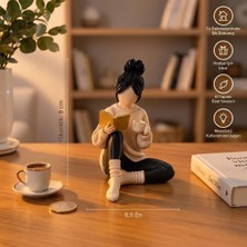 Kahve Molası Betush, Kitap Okuyan Kız Figürü, El Yapımı 3D Baskı Dekoratif Biblo