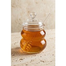 Atbyhome Borosilikat Cam Bal Kavanozu 400 ml - Cam Bal Kaşıklı Ve Kapaklı Bal Kasesi