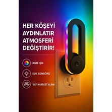 Mythriva Tr Rgb Akıllı Gece Lambası, Işık Sensörlü 180° Dönebilen Dekoratif Duvar Priz Lambası, Dokunmatik Kontrollü Renkli Ortam Aydınlatması, Yatak Odası Koridor Çocuk Odası Için Gece Işığı