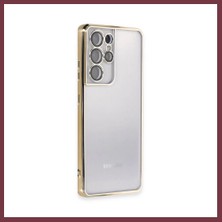 Storeşahin Samsung Galaxy S21 Ultra Uyumlu Kılıf Lensli Silikon - Gold SHN0720