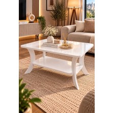 MenalArt Ağaç Tasarım Beyaz Orta Sehpa Dikdörtgen 90 cm Genişlik - 55 cm En - Mdf Ayak 46 cm Yükseklik Modern Orta Sehpa Beyaz