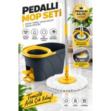 Grimor Life Premium Pedallı Paspas Mop Seti – 360° Dönebilen Başlık, Güçlü Sıkma Mekanizması ve Mikrofiber Paspas ile Pratik Temizlik