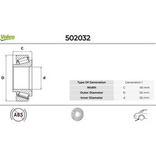 Valeo Arka Teker Rulmani Renault Megane 2 2002 Scenic 2 2002 Grand Scenic 2 2002 48X25X55