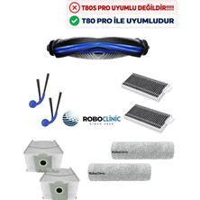 Roboclinic Ecovacs Deebot T80 Pro Omni Robot Süpürge Uyumlu Yedek Toz Torba, Fırça, Filtre, Rulo Mop -9 Parça