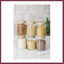 Storeşahin 6 Lı Set Bambu Kapaklı Cam Kavanoz & Erzak Saklama Kabı 800 ml Orta Boy ( Vakum Kapak ) SHN0720