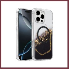 Storeşahin Onegif iPhone 16 Pro Max Uyumlu Lotus Simli Magsafe Kapak - Siyah SHN0720