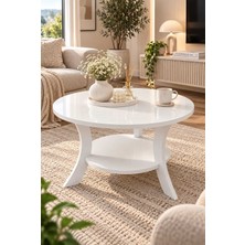 MenalArt Ağaç Tasarım Beyaz Orta Sehpa 75 cm Çap - Mdf Ayak 46 cm Yükseklik Modern Orta Sehpa Beyaz Yuvarlak