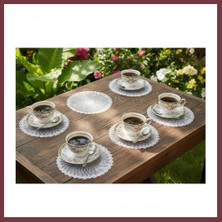 Storeşahin 6 Lı Dantel Kahve Sunumluğu 15X15 cm Asorti Desenli Bardak Altlığı Türk Kahvesi Fincan Sunum Seti SHN0720
