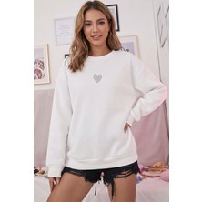 NO 601 Kadın Trock Taş Baskılı Trend Cool Sıfır Yaka Sweat
