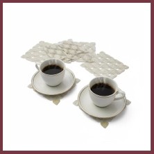 Storeşahin 6 Lı Dantel Kahve Sunumluğu 15X15 cm Asorti Desenli Bardak Altlığı Türk Kahvesi Fincan Sunum Seti SHN0720