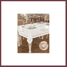 Storeşahin Matilda Krem-Gümüşsimli 8 Kişilik 10 Parça 160 × 260 cm Amerikan Servisli Sofra Takımı SHN0720