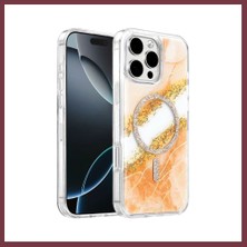 Storeşahin Onegif iPhone 16 Pro Max Uyumlu Lotus Simli Magsafe Kapak - Turuncu SHN0720