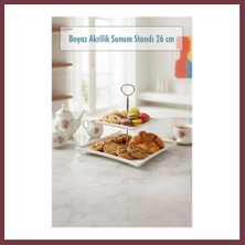 Storeşahin 2 Katlı Beyaz Akrilik Meyvelik & Kurabiyelik & Sunum Standı - 26 cm SHN0720