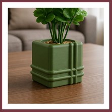 Storeşahin 3D Baskı Square Planter - Izgara Desenli Küp Saksı-Yeşil SHN0720