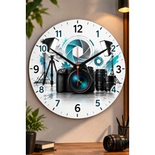 AA Shop Fotoğrafçı Temalı Duvar Saati 45 cm Kamera Fotoğraf Stüdyosu Uv Baskı Sessiz Akar Mekanizma 943