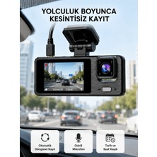 3 Kameralı Araç Dvr 1080P Ön + Hd Arka + Iç Kamera Döngü Kayıt 2’’ Ekran