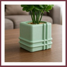 Storeşahin 3D Baskı Square Planter - Izgara Desenli Küp Saksı-Mint SHN0720