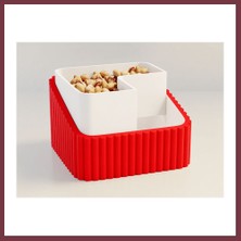 Storeşahin 3D Baskı Fıstık Kasesi - Çift Hazneli Kabuk Ayırıcı Sunum Kasesi - Kırmızı Beyaz SHN0720
