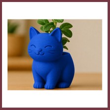 Storeşahin 3D Baskı Sevimli Kedi Saksı - Figürlü Sukulent Saksısı-Mavi SHN0720