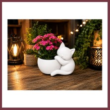 Storeşahin 3D Baskı Sarılan Kedi Saksı - Sevimli Dekoratif Saksı - Beyaz SHN0720