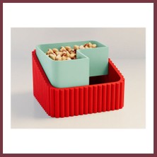 Storeşahin 3D Baskı Fıstık Kasesi - Çift Hazneli Kabuk Ayırıcı Sunum Kasesi - Kırmızı Mint SHN0720