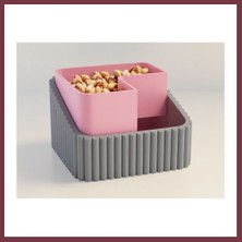 Storeşahin 3D Baskı Fıstık Kasesi - Çift Hazneli Kabuk Ayırıcı Sunum Kasesi - Gri Pembe SHN0720
