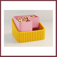 Storeşahin 3D Baskı Fıstık Kasesi - Çift Hazneli Kabuk Ayırıcı Sunum Kasesi - Sarı Pembe SHN0720