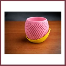 Storeşahin 3D Baskı Küre Saksı - Kafes Dokulu Iki Parçalı Dekoratif Saksı - Pembe-Sarı SHN0720