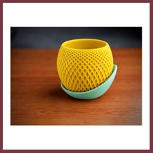 Storeşahin 3D Baskı Küre Saksı - Kafes Dokulu Iki Parçalı Dekoratif Saksı - Sarı-Mint SHN0720
