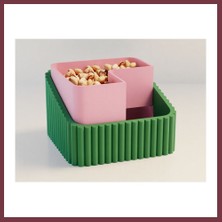 Storeşahin 3D Baskı Fıstık Kasesi - Çift Hazneli Kabuk Ayırıcı Sunum Kasesi - Yeşil Pembe SHN0720