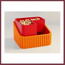 Storeşahin 3D Baskı Fıstık Kasesi - Çift Hazneli Kabuk Ayırıcı Sunum Kasesi - Turuncu Kırmızı SHN0720
