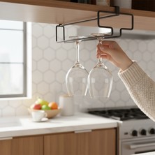 Decorelax Dolap Altı Siyah Metal Kadeh ve Bardak Askılığı