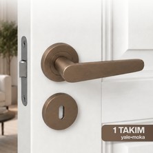 Badem10 Kayı Moka Renk Rozetli Oda Kapı Kolu 1 Takım Sağa Sola Uyumlu Modern Kapı Kolu Takımı