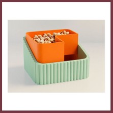 Storeşahin 3D Baskı Fıstık Kasesi - Çift Hazneli Kabuk Ayırıcı Sunum Kasesi - Mint Turuncu SHN0720