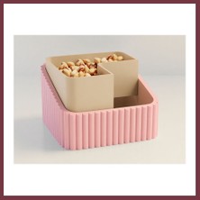 Storeşahin 3D Baskı Fıstık Kasesi - Çift Hazneli Kabuk Ayırıcı Sunum Kasesi - Pembe Bej SHN0720
