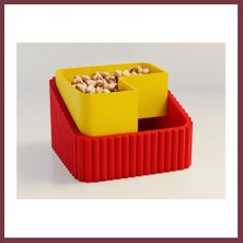 Storeşahin 3D Baskı Fıstık Kasesi - Çift Hazneli Kabuk Ayırıcı Sunum Kasesi - Kırmızı Sarı SHN0720
