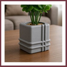 Storeşahin 3D Baskı Square Planter - Izgara Desenli Küp Saksı-Gri SHN0720