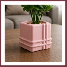 Storeşahin 3D Baskı Square Planter - Izgara Desenli Küp Saksı-Pembe SHN0720