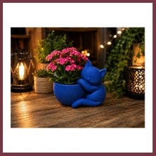 Storeşahin 3D Baskı Sarılan Kedi Saksı - Sevimli Dekoratif Saksı - Mavi SHN0720